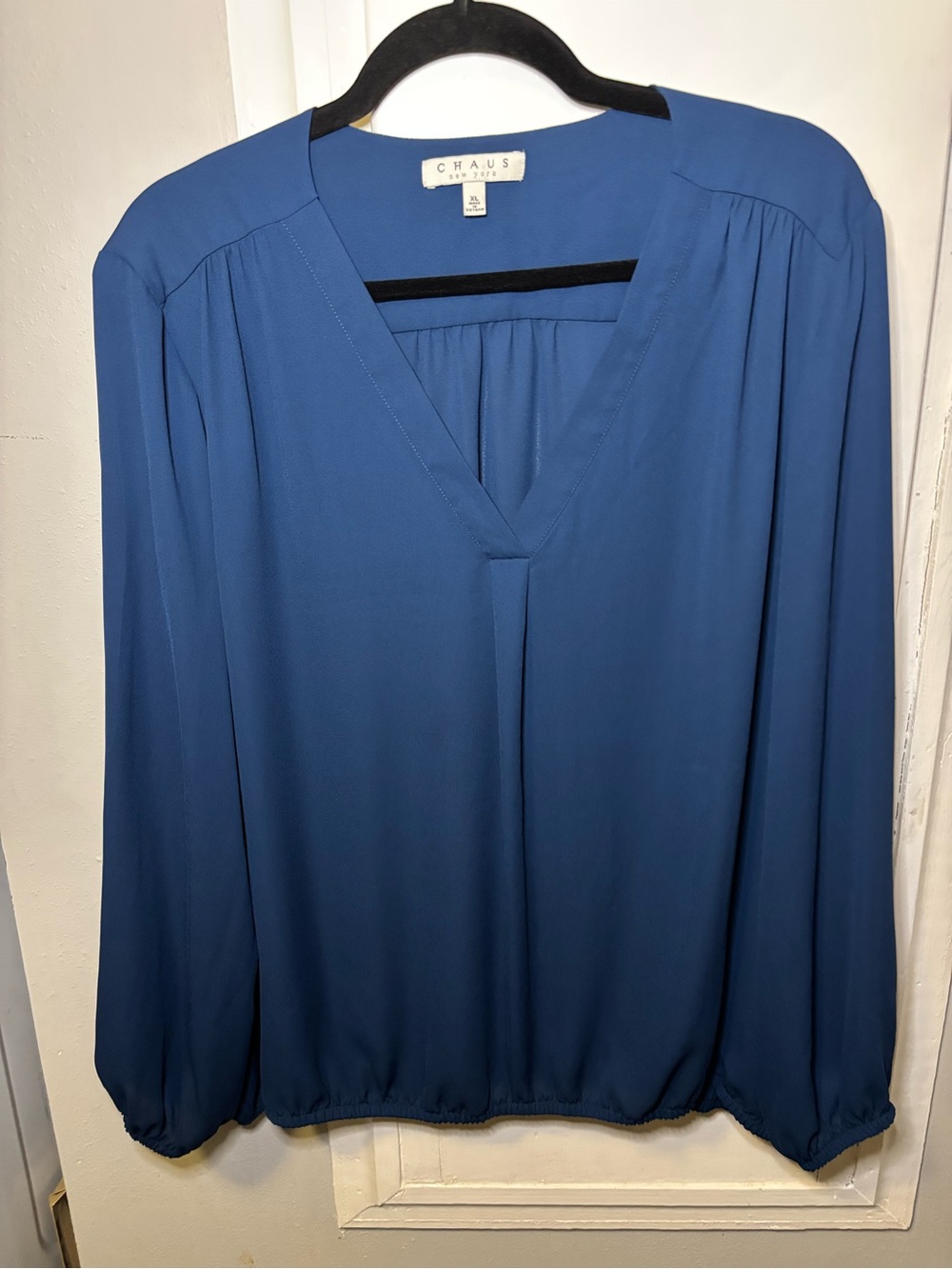 Chaus Deep Blue V-Neck Long Sleeve Blouse